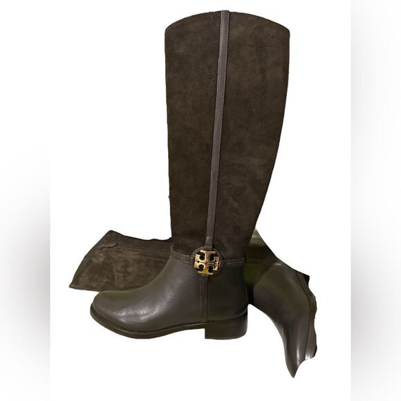 Tory Burch Miller Wide Calf 25mm Leather & Suede Boot Corvino - Picture 1 of 9